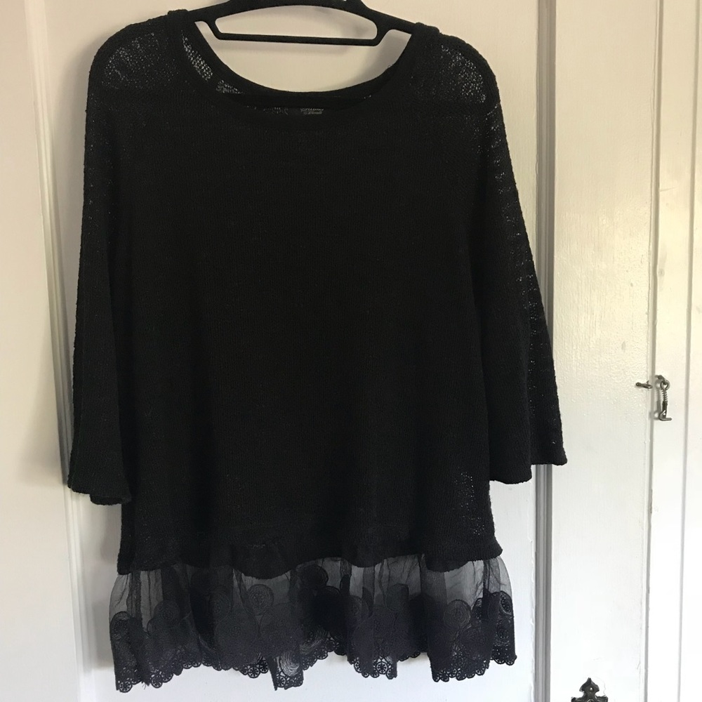Black sweater with lace bottom Size L